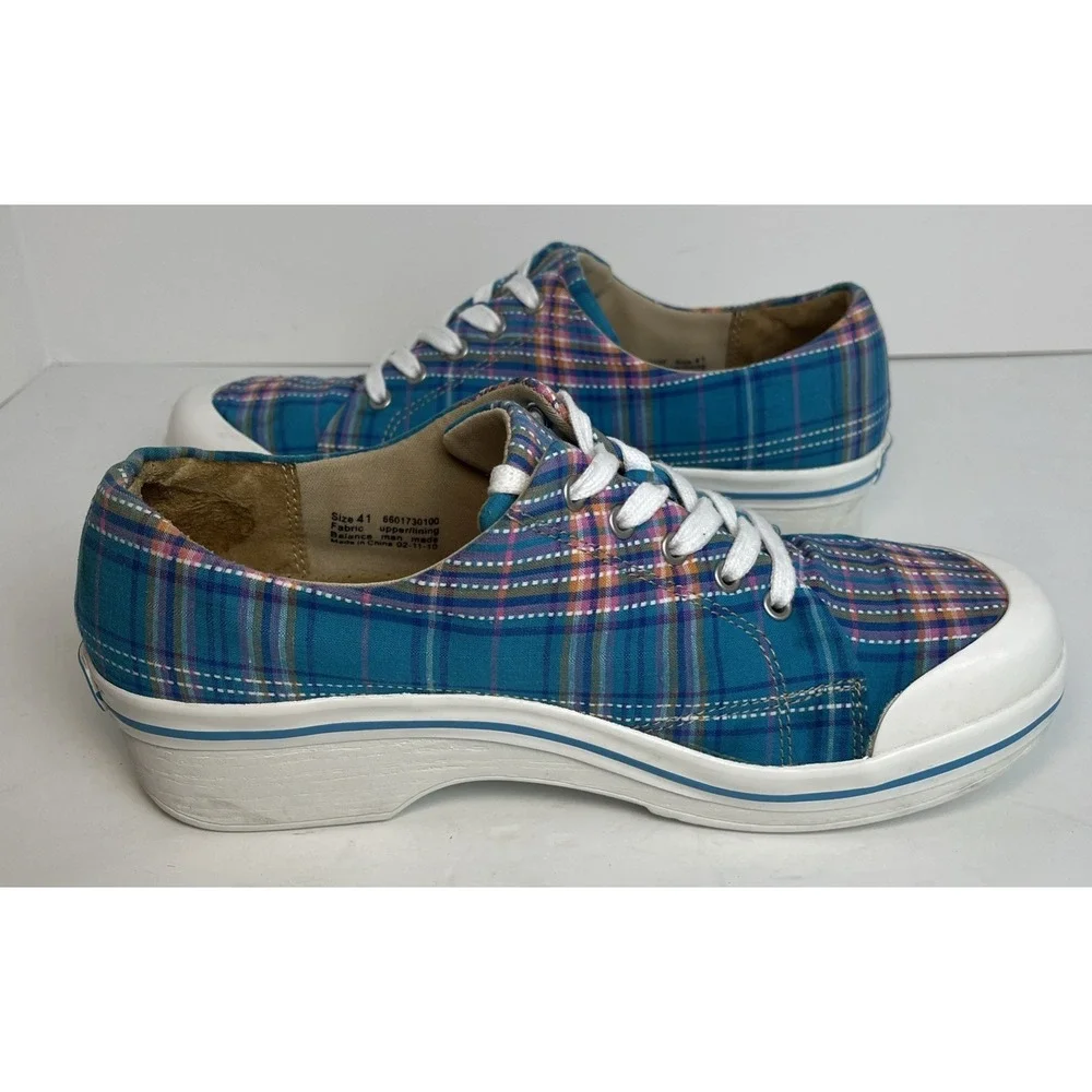 Dansko Women Veda Madras Blue/Pink Plaid Canvas Platform Sneakers 41/10.5-11
